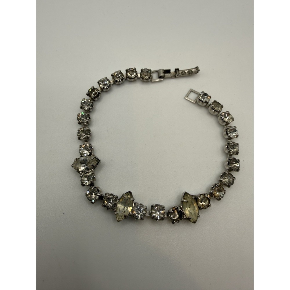 Vintage Joseph Weisner Rhinestone Bracelet MISSINGโ ONE STONE Silver Tone 6.25"